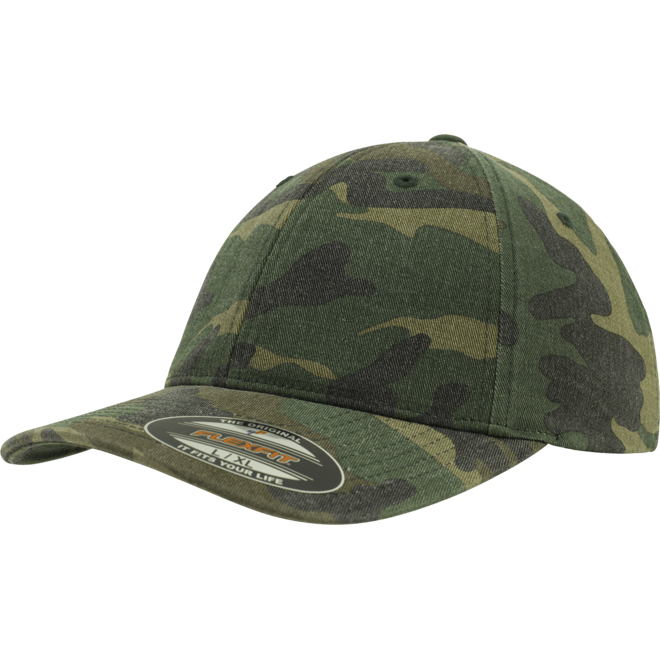 Brandit Čepice Baseball Cap Flexfit Garment Washed Camo woodland L/XL