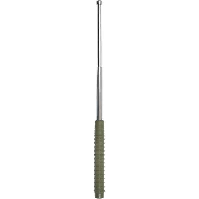 Obušek teleskopický - 21 se zelenou rukojetí kalený stříbrný
